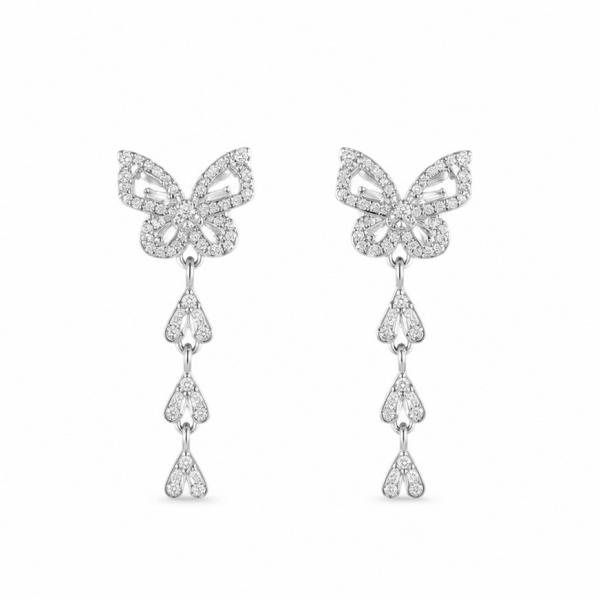 925 Sterling Silver Butterfly Dangle Earrings with CZ Stones | Luxury Designer Earrings for Women ER016