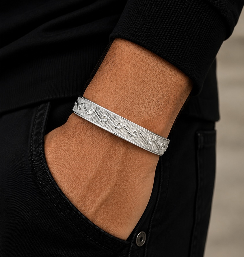925 Sterling Silver Men’s Kada | Premium Classic Silver Bracelet KADA219