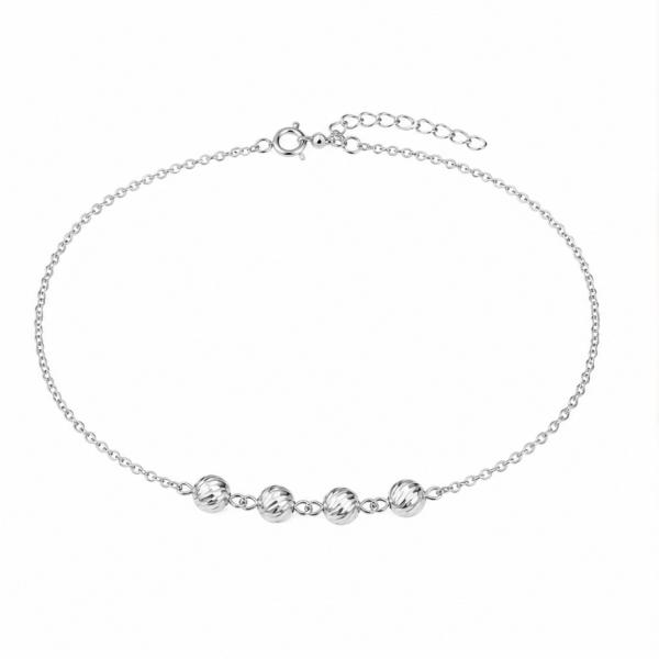 925 Sterling Silver Diamond-Cut Bead Chain Anklet Pair for Women | Minimalist Silver Payal | Saanvi Silver PY816