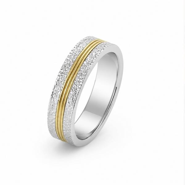 925 Sterling Silver Dual Tone Men’s Band Ring | Gold Plated Designer Wedding Band R0366