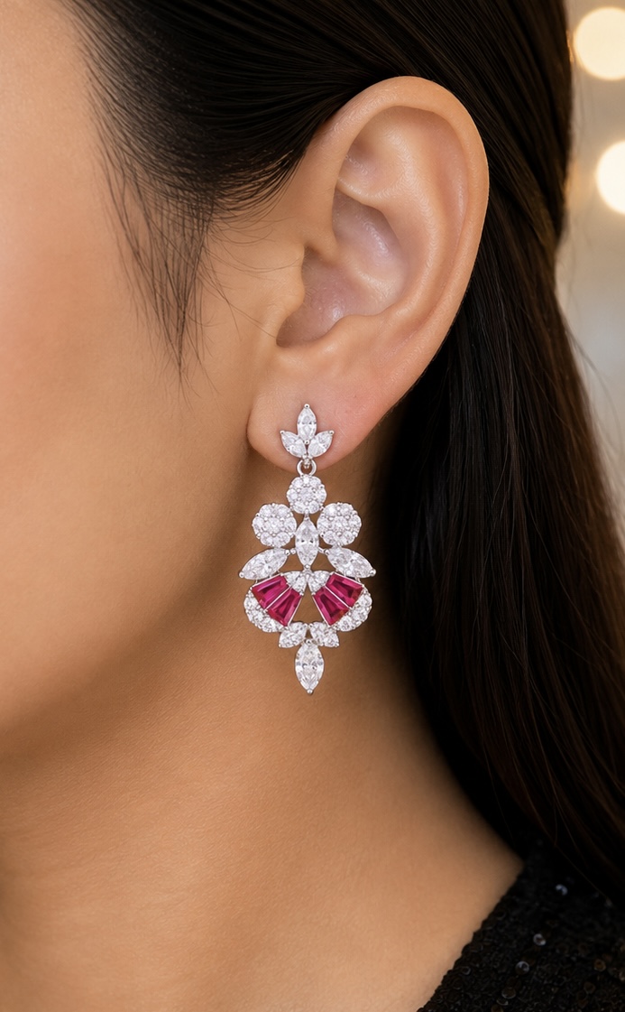 925 Sterling Silver Ruby Stone Party Earrings | Elegant Women’s Statement Earrings ER022