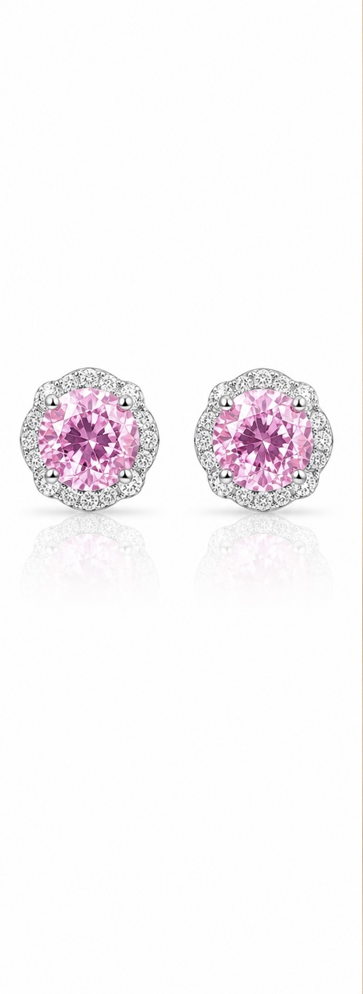 925 Sterling Silver Pink Floral Stud Earrings | Everyday Wear Designer Earrings ER244