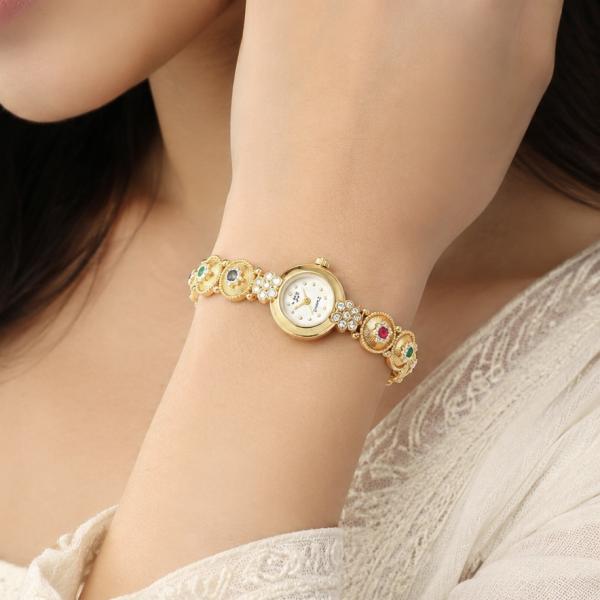 925 Sterling Silver Gold Plated Floral Ladies Watch | Traditional CZ Bracelet Watch SWH003