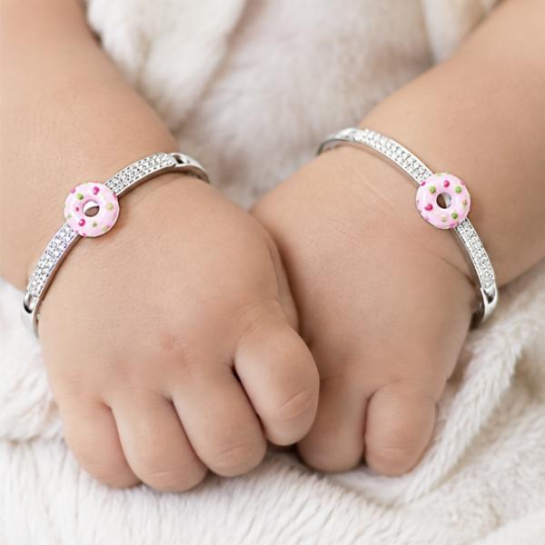 925 Sterling Silver Pink Donut Charm Baby Bracelet Pair KD105
