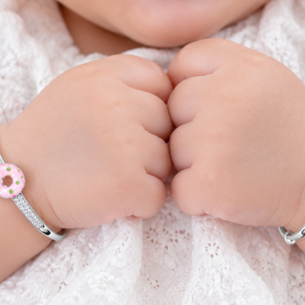 925 Sterling Silver Pink Donut Charm Baby Bracelet Pair KD105