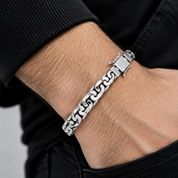 Men’s 925 Sterling Silver Interlocking Link Bracelet | Modern Designer Silver Bracelet for Men BR302