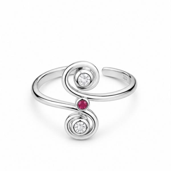 925 Sterling Silver Spiral Adjustable Toe Ring with CZ & Ruby Stone | Saanvi Silver B491