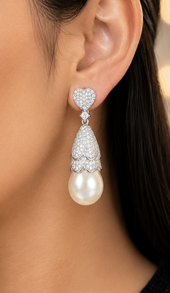 925 Sterling Silver White Pearl Earrings | Elegant Pearl Drop Earrings for Women ER015