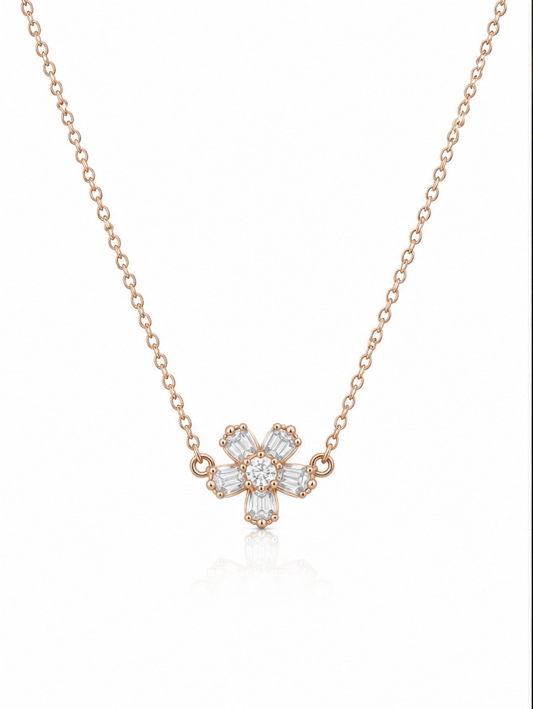 925 Sterling Silver Rose Gold Flower Pendant Necklace | Elegant Daily Wear Chain Pendant for Women PS051