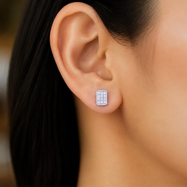 925 Sterling Silver Rectangle CZ Stud Earrings for Women | Classic Diamond Look Earrings ER262