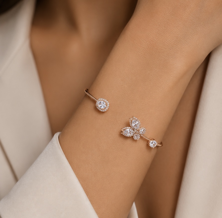 Rose Gold Butterfly Bracelet Kada for Women | 925 Silver Elegance BR077