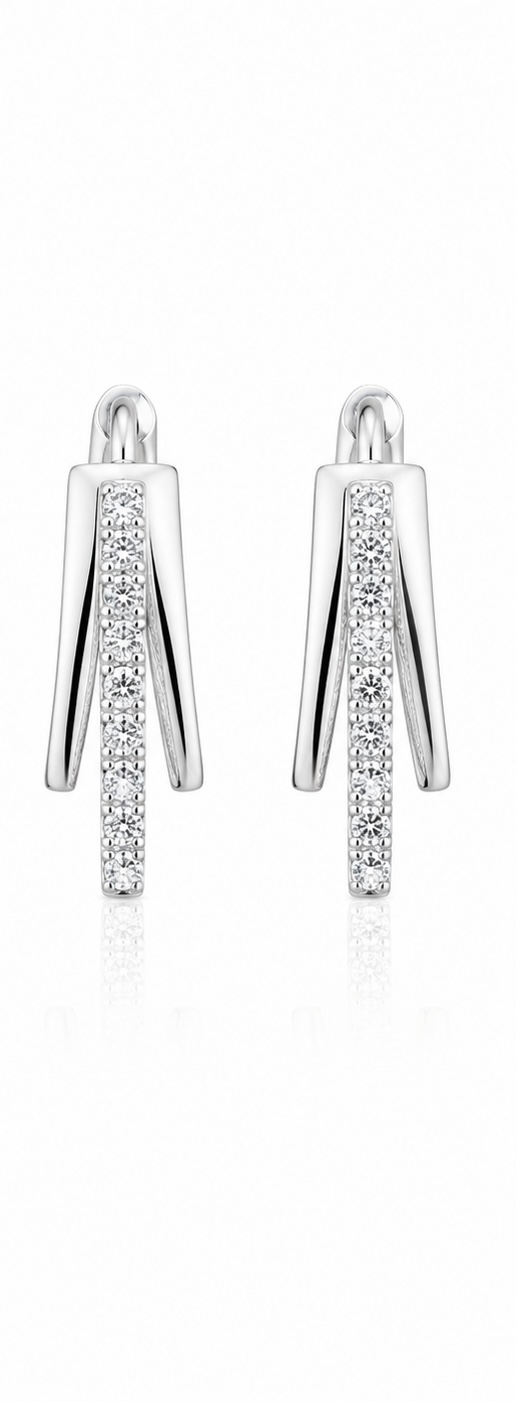 925 Sterling Silver White Stone Hoop Earrings | Everyday Wear Elegant Hoops ER064