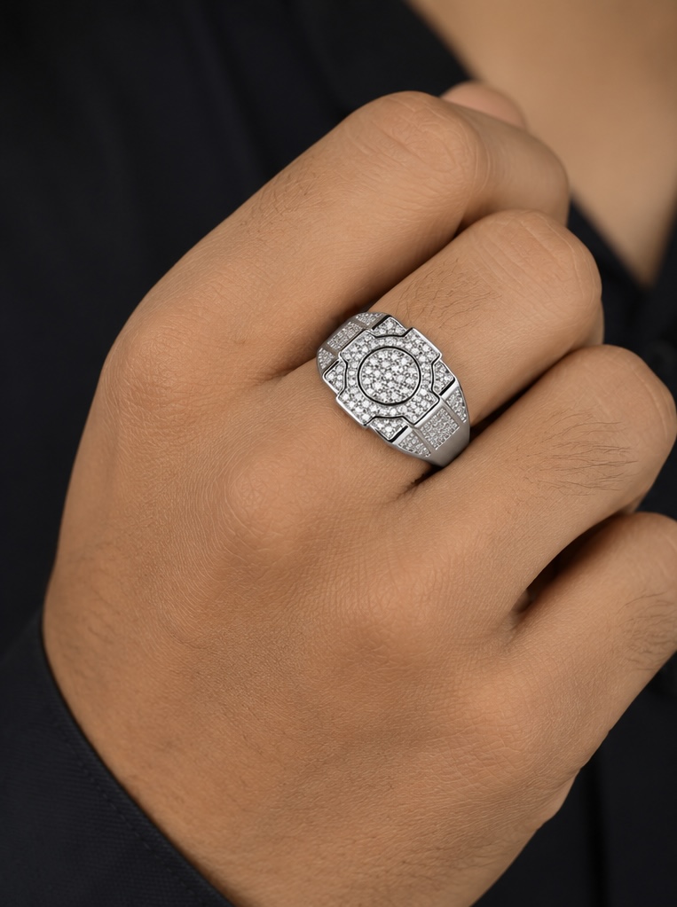 925 Sterling Silver White Stone Men’s Ring | Classic Gents Statement Ring GR0022