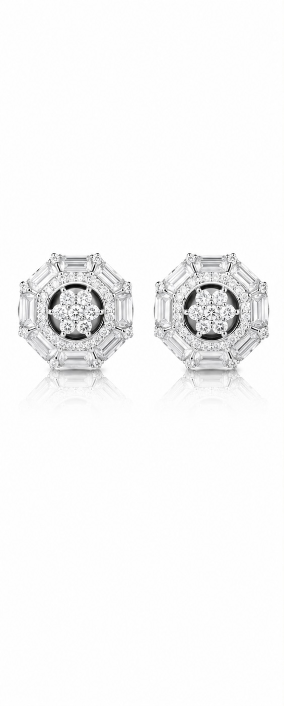 925 Sterling Silver Floral White Stone Stud Earrings | Designer Party Wear Earrings ER252