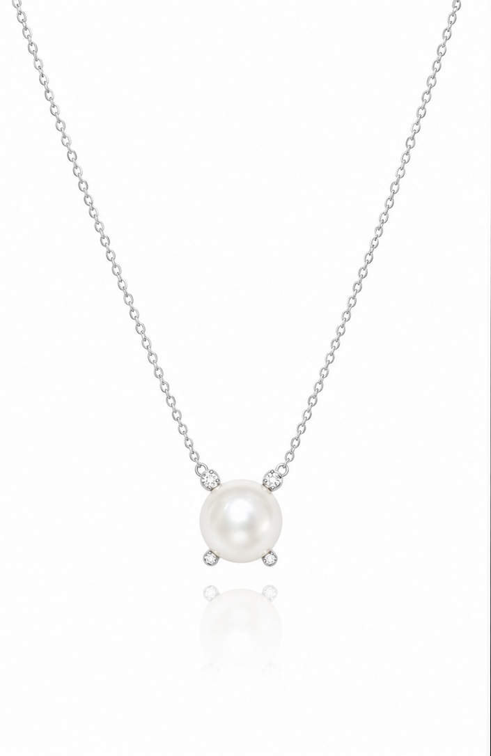 925 Sterling Silver White Pearl Chain Pendant Necklace | Elegant Daily Wear Pearl Jewellery for Women PS070