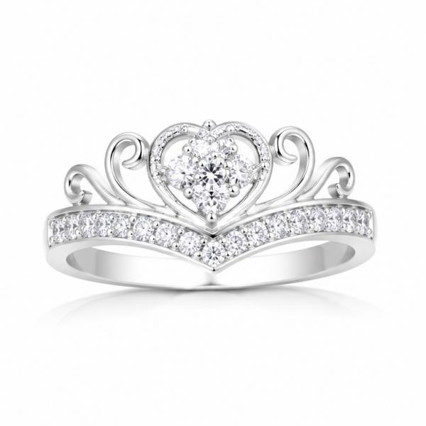 925 Sterling Silver Heart Crown Ring for Women | Princess Style CZ Ring | Saanvi Silver R0470