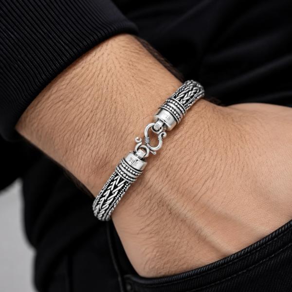Men’s 925 Sterling Silver Antique Oxidised Braided Bracelet | Designer Gents Silver Bracelet BR326