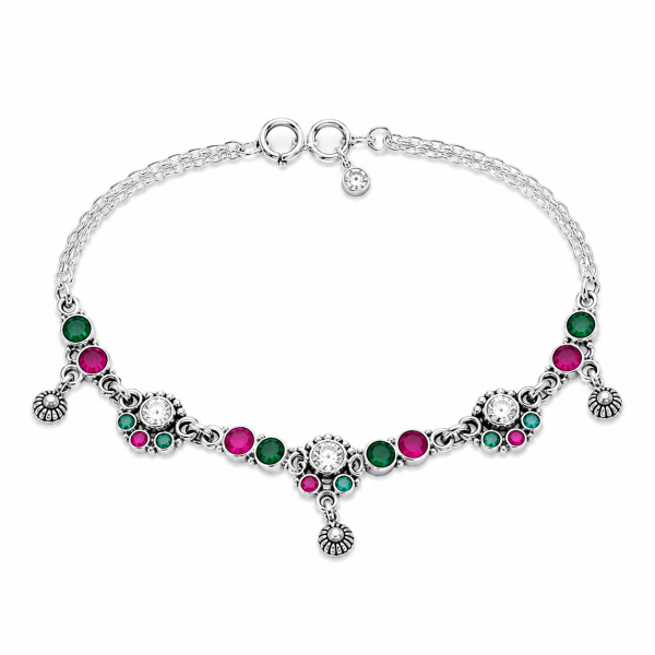 Antique 925 Sterling Silver Multicolor Stone Anklet Pair | Traditional Designer Payal | Saanvi Silver PY573