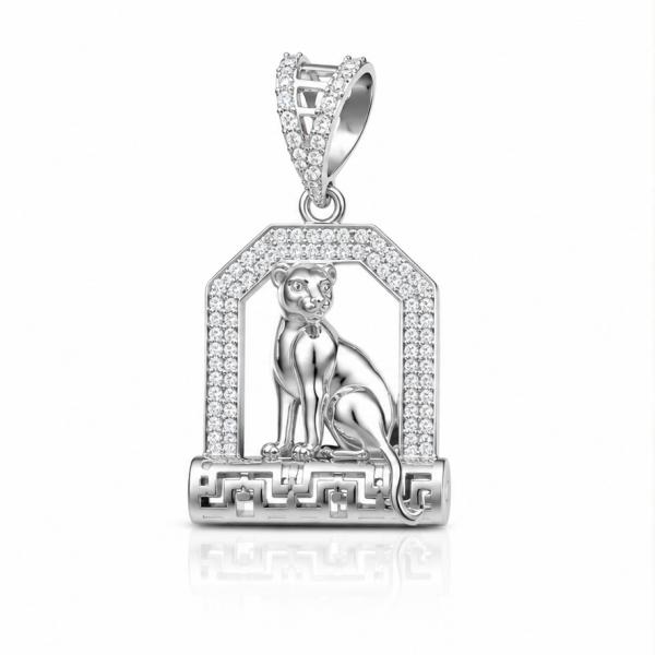 925 Sterling Silver Leopard Pendant Locket with CZ Stones | Designer Animal Silver Pendant