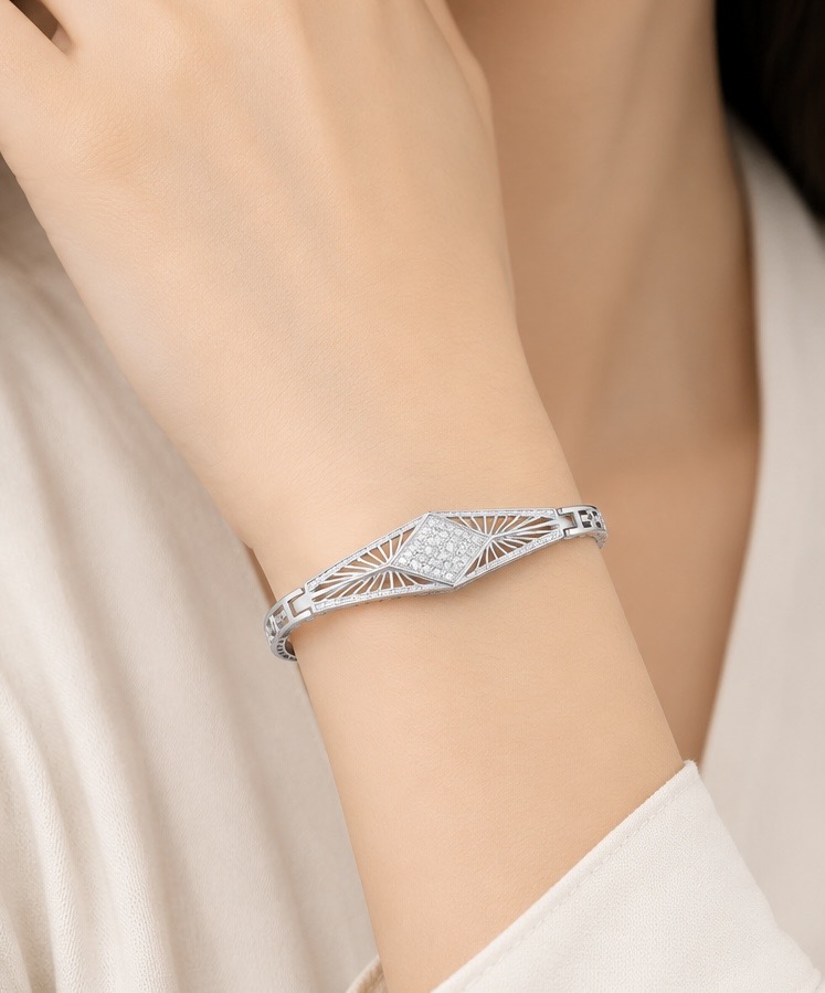 Geometric Diamond Silver Bracelet for Women | 925 Sterling Silver KADA055
