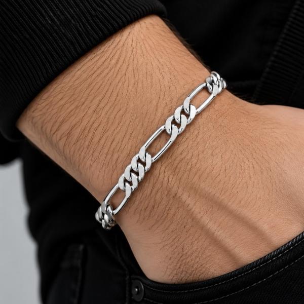 Men’s 925 Sterling Silver Figaro Link Bracelet | Stylish Designer Silver Bracelet for Men BR312