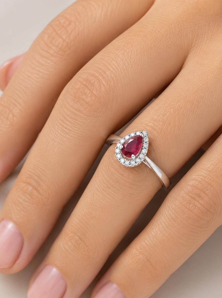 Pear Shape Ruby Silver Ring for Women | 925 Sterling Silver Ring R0804