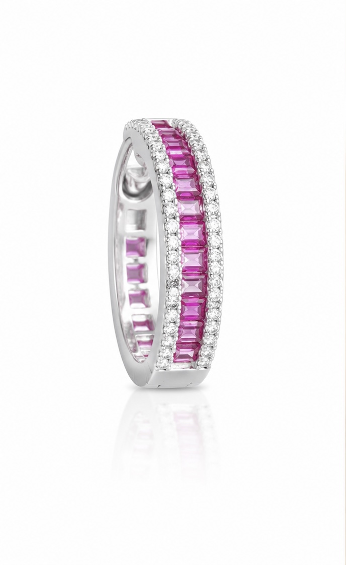 925 Sterling Silver Ruby & White Stone Bali Earrings | Elegant Hoop Earrings for Women ER026