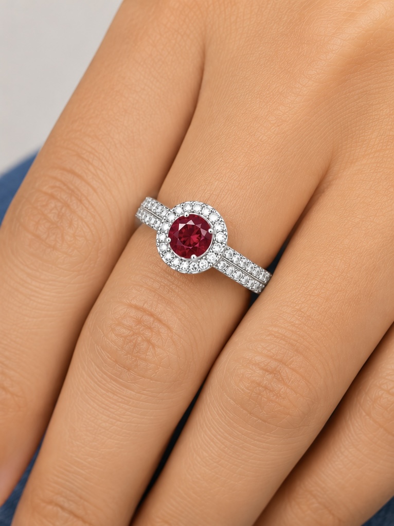 Ruby Halo Silver Ring for Women | 925 Sterling Silver Ring R0780