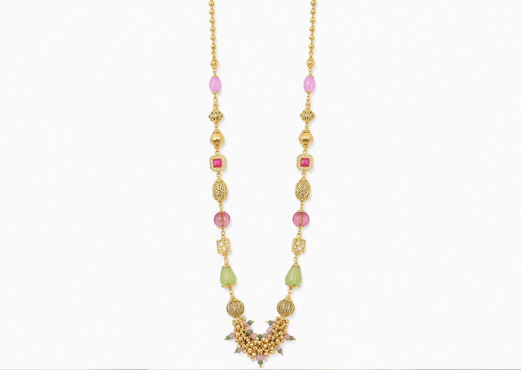 925 Sterling Silver Gold-Tone Multicolor Beaded Necklace for Women | Designer Statement Chain CH663