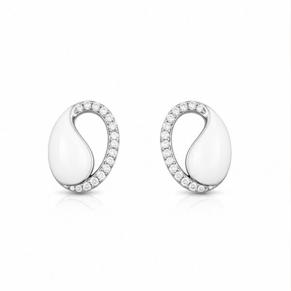 925 Sterling Silver Modern Oval Designer Stud Earrings with CZ Stones ER096