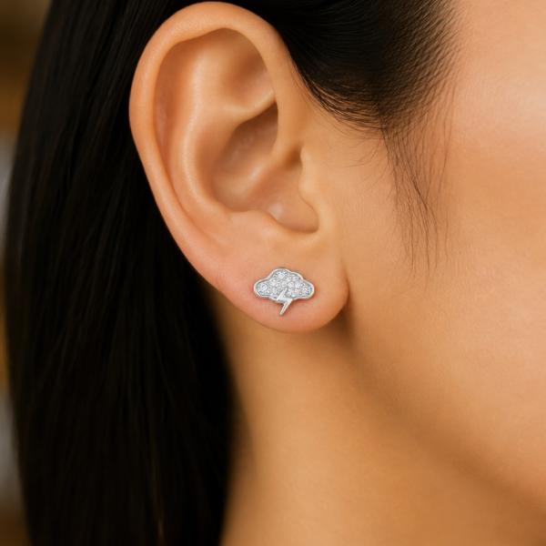 925 Sterling Silver Cloud & Lightning CZ Stud Earrings for Women | Cute Designer Silver Earrings ER255