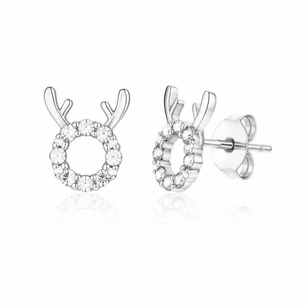 925 Sterling Silver Deer Antler CZ Stud Earrings for Women | Trendy Nature Inspired Earrings ER256