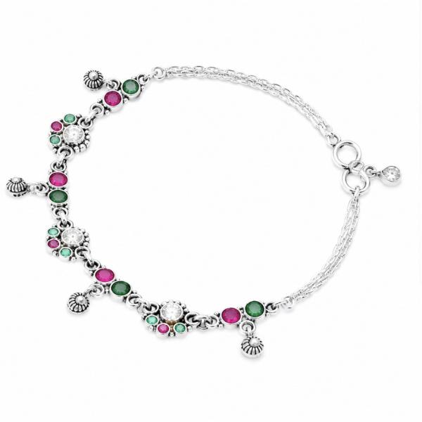 Antique 925 Sterling Silver Multicolor Stone Anklet Pair | Traditional Designer Payal | Saanvi Silver PY573