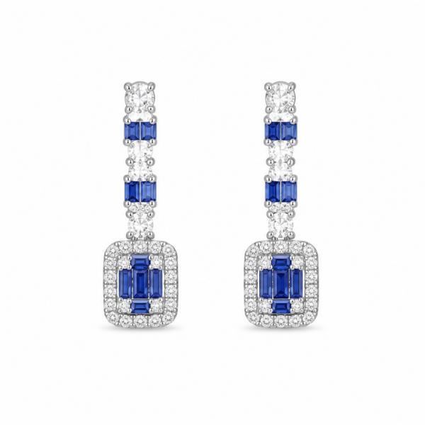 925 Sterling Silver Blue Sapphire CZ Drop Earrings for Women | Elegant Party Wear Earrings ER019