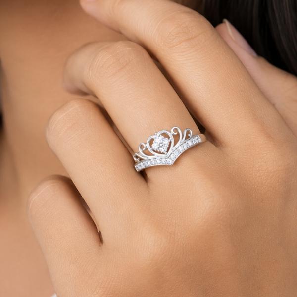 925 Sterling Silver Heart Crown Ring for Women | Princess Style CZ Ring | Saanvi Silver R0470
