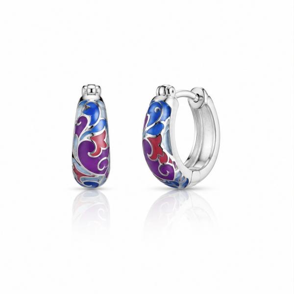 925 Sterling Silver Blue & Purple Enamel Hoop Earrings | Luxury Designer Silver Earrings ER073