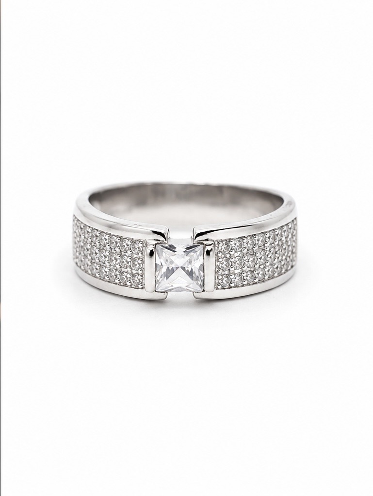 925 Sterling Silver White Solitaire Gents Ring | Classic Men’s Silver Ring GR0055