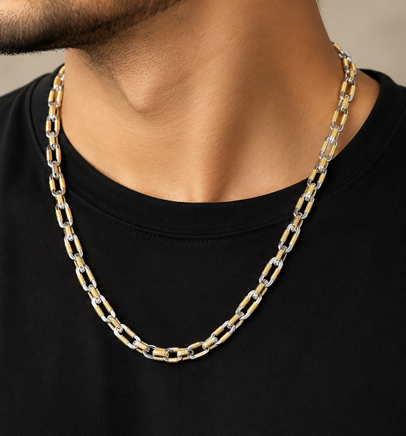 Two Tone Silver Chain for Men | 925 Sterling Silver Chain Ch474