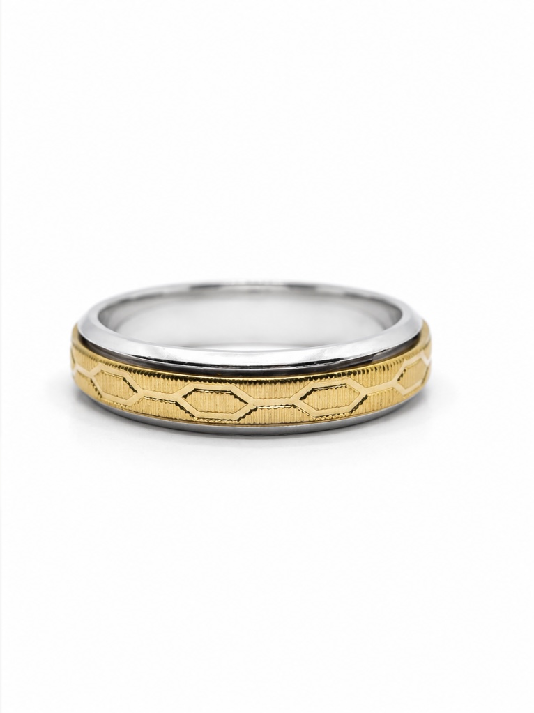 925 Sterling Silver Gold-Tone Men’s Band Ring | Classic Two-Tone Gents Ring R0944