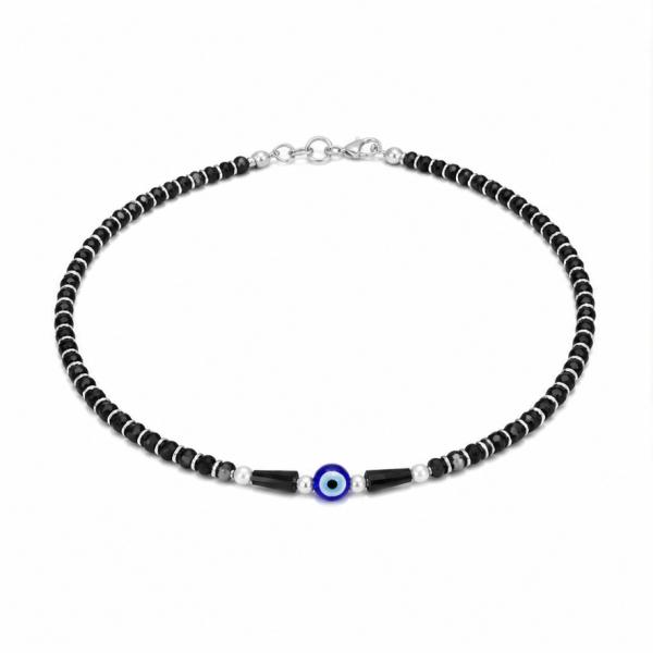 925 Sterling Silver Black Beads Evil Eye Anklet Pair | Designer Silver Payal | Saanvi Silver PY045