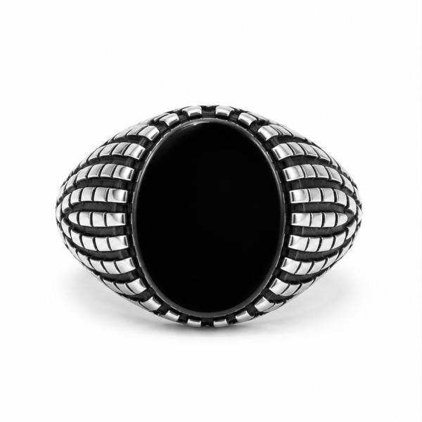 925 Sterling Silver Turkish Black Onyx Men’s Ring | Oxidised Vintage Statement Ring | Turkish Style Gents Ring R0341