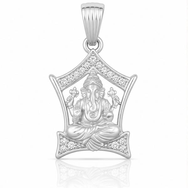 925 Sterling Silver Lord Ganesha Frame Pendant with CZ Stones | Designer Ganesh Silver Locket LK138