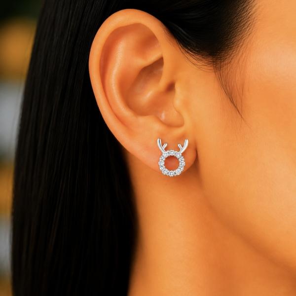 925 Sterling Silver Deer Antler CZ Stud Earrings for Women | Trendy Nature Inspired Earrings ER256