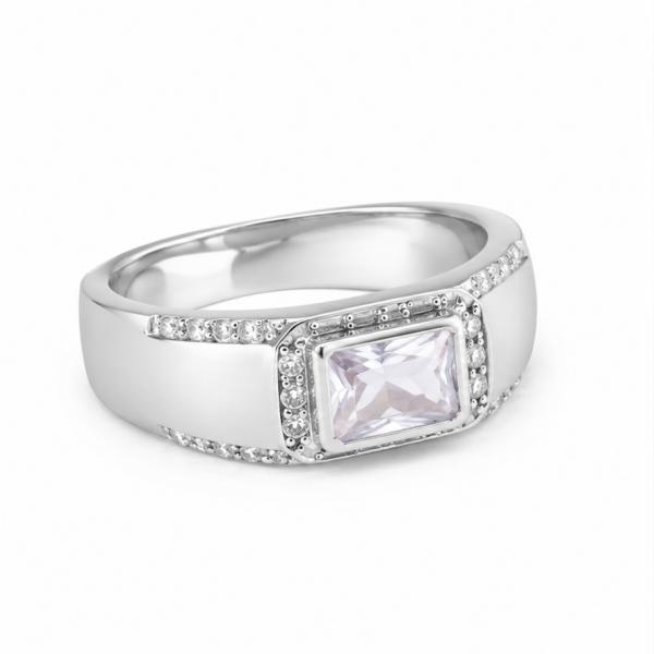 925 Sterling Silver Emerald Cut Men’s Ring | CZ Solitaire Gents Ring | Designer Statement Ring GR0006