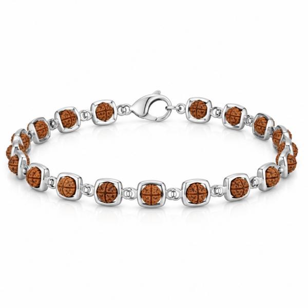 Men’s 925 Sterling Silver Rudraksha Bracelet | Spiritual Designer Silver Bracelet for Gents BR108