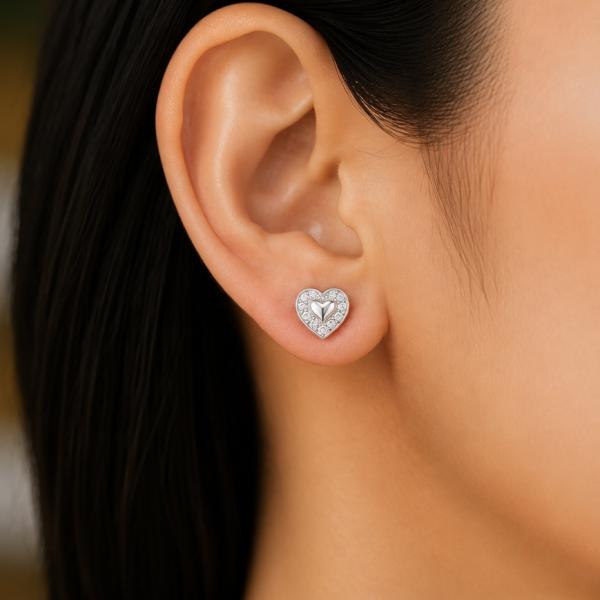 925 Sterling Silver Double Heart CZ Stud Earrings for Women & Girls | Romantic Heart Earrings ER263