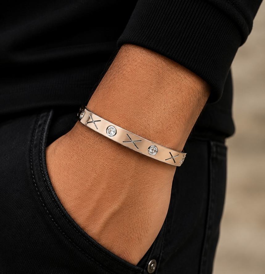 925 Sterling Silver Rose Gold Men’s Kada | Premium Two-Tone Designer KADA248