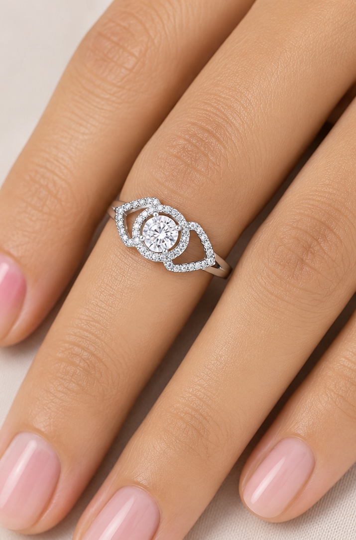 Halo Solitaire Silver Ring for Women | 925 Sterling Silver Ring R0767