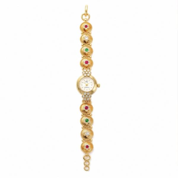 925 Sterling Silver Gold Plated Floral Ladies Watch | Traditional CZ Bracelet Watch SWH003
