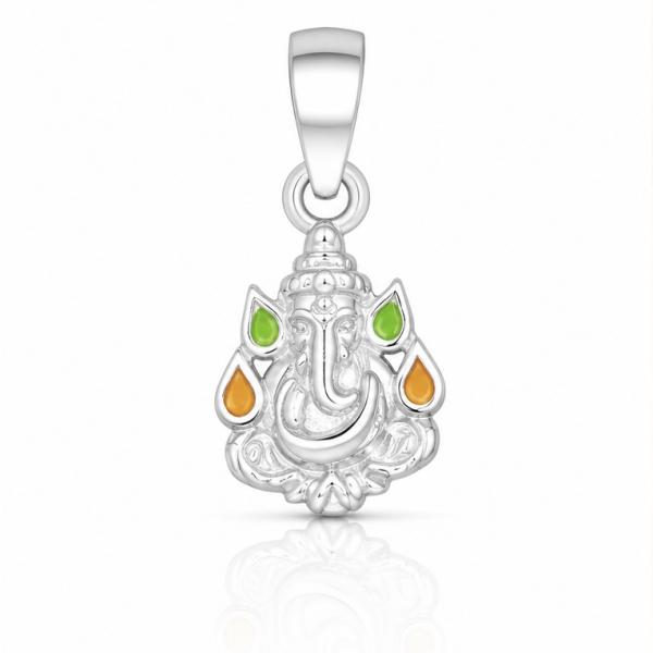 925 Sterling Silver Lord Ganesha Pendant with Enamel Color Stones | Ganesh Silver Locket LK238